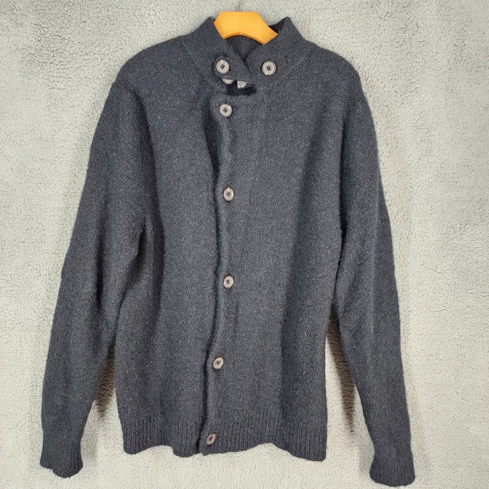 Theory XL Black Wool Baby Camel Blend Button Front Cardigan‎ Sweater Mock Neck
